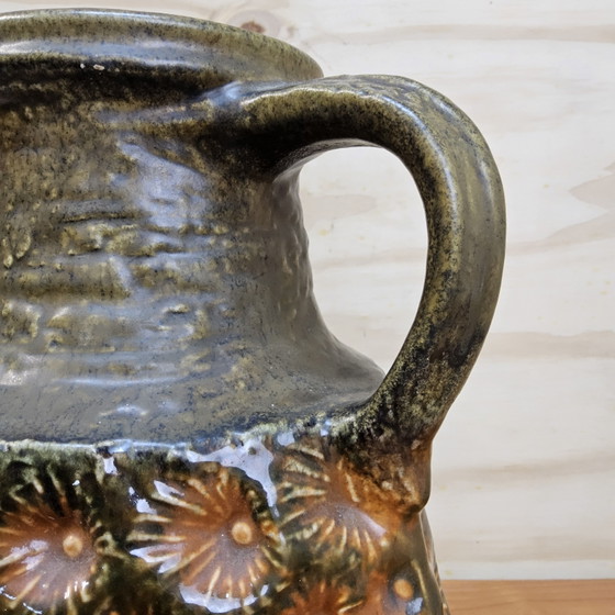 Image 1 of Vintage large XXL West Germany vase Jasba 1667/35 orange / green (unique structure / pattern)