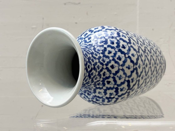 Image 1 of Blue and white porcelain vase with floral lattice decoration, 1970s