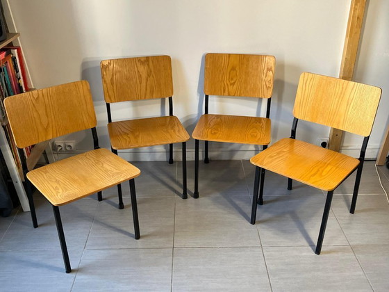 Image 1 of Lot of 6 vintage ash chairs by ARP, a French design collective, circa 1950