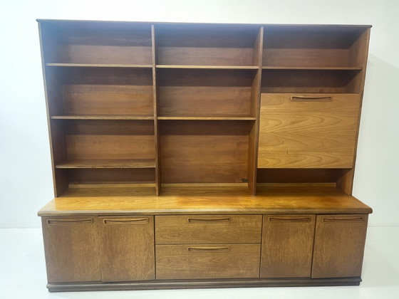 Image 1 of Mid Century Teak Schrankwand, 1960er Danish Style, Vintage Sideboard mit Regalen & Barfach, Modulares Möbel 