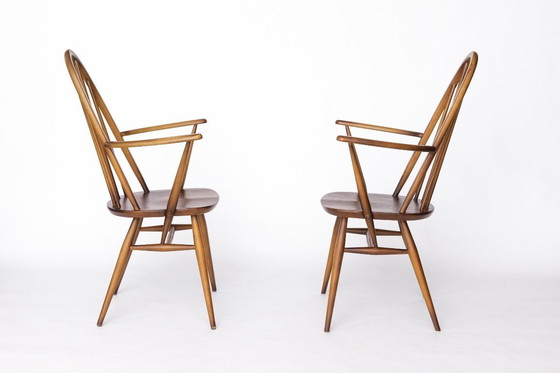 Image 1 of Set of 6 Ercol Quaker Windsor Dining Chairs | 1960s British Mid-Century Modern, Solid Elm Wood, Vintage Design