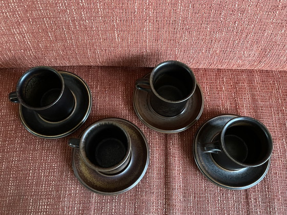 Image 1 of Vintage Arabia Finland 6-72: 4 Low and 4 High Coffee Cups + Saucer