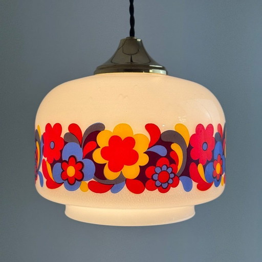 VECCHIA LAMPADA A SOSPENSIONE IN OPALINA 1970 VINTAGE