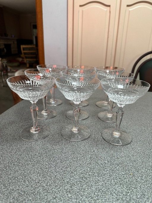 9x Val Saint Lambert kristallen champagnecoupes – Service Mery (Art Deco) – glazen karaffen, Crystal (photo 2 of 7)