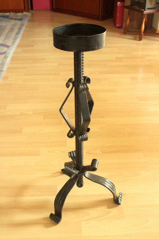 Heavy handcrafted wrought iron candlestick for large candles