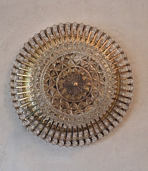 Plafondlamp van glas en messing van Ernst Palme / Palwa, jaren 70.