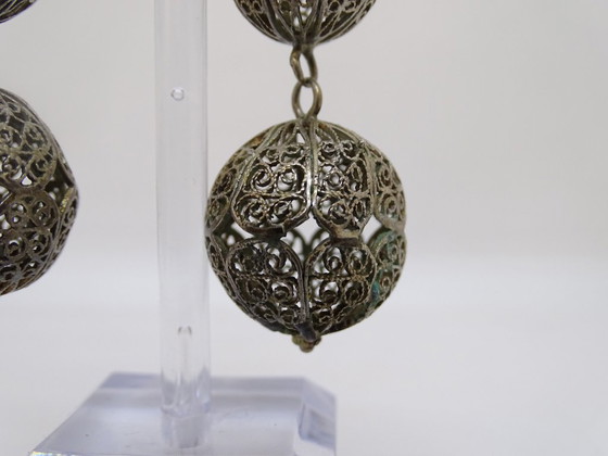 Image 1 of Boucles d'oreilles sphériques en filigrane Charro, argent massif 925, début du XXe siècle - Salamanque, Espagne