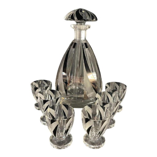 Liqueur Service in Cut Doubled Crystal by Karl Palda, 1930s, Set of 8