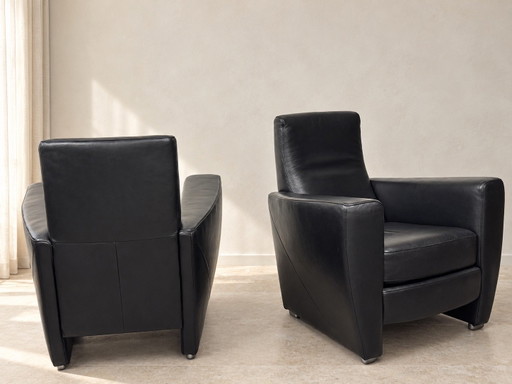 Set de 2 Sillones de diseño Touché 'Bari' – Cuero negro de calidad