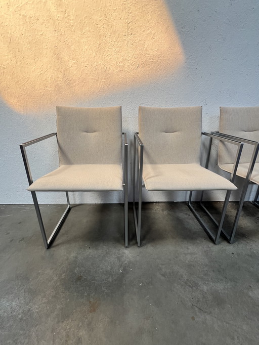 Four Arco Frame Dining Chairs, Cream Upholstery, Burkhard Vogtherr