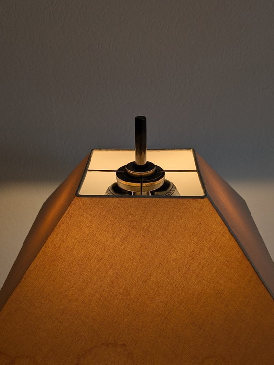 Image 1 of Lamp with trapezoidal lampshade, brass patina