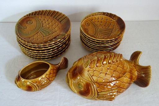 Servicio de pescado para 8 personas, cerámica de Sarreguemines – servies, Ceramic