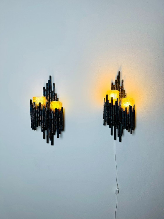 Image 1 of SET OF DOUBLE CHALICE BRUTALIST WALL LAMP BY MARCEL FANTONI, ITALY, 1960s