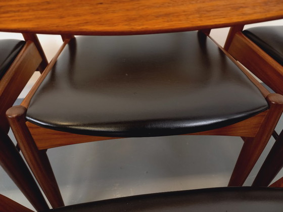 Image 1 of Set of 6 vintage Danish Scandinavian chairs by Aerthoj Jensen & Molholm in teak and skai from the 1960s