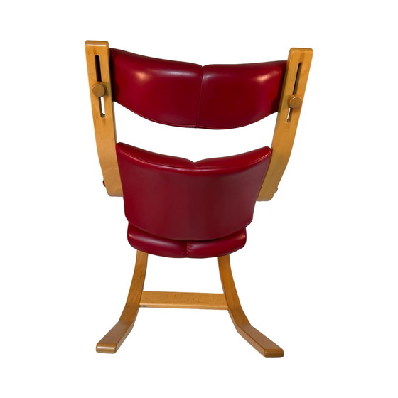Image 1 of Peter Opsvik - Stokke - Gravity Balance (Design from 1991) Ergonomically Shaped Rocking Chair - Red Leather and Natural Frame