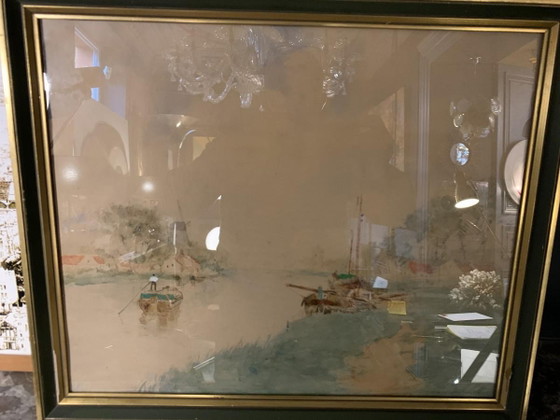 Henri Stacquet, Paysage hollandais, Aquarelle, années 1880 – Peintures et dessins, Art Nouveau (photo 3 of 6)