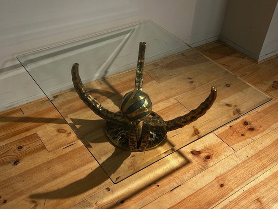 Brutalist Coffee Table "Octo" Henri Fernandez 1970 – Bronze, Glass (photo 5 of 15)