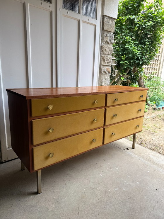 Image 1 of Enfilade commode coiffeuse Roger Landault années 50/60 suédine jaune