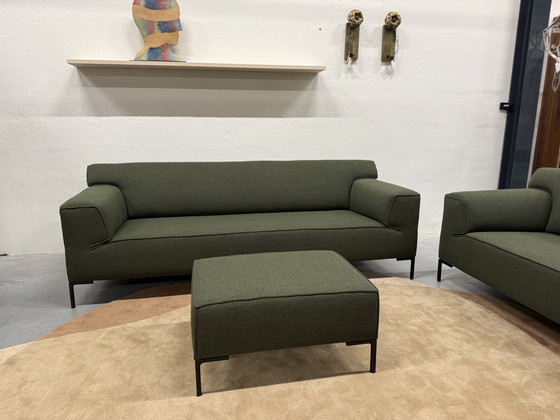 Image 1 of Design on Stock Bloq Sofa set 3 & 2.5 Seater + Footstool Green fabric