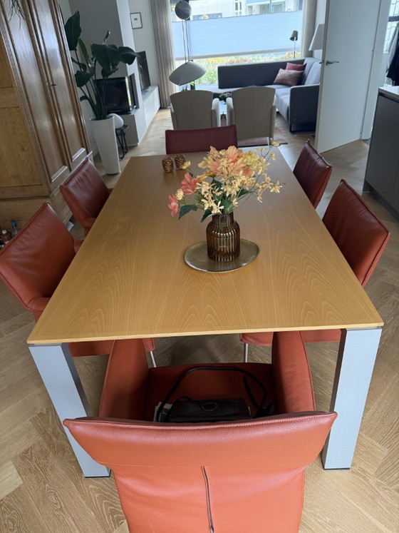Dining table with fixed top in natural matte beech. Aluminum frame., Arco, Wood, Aluminium, Brown, Modern (photo 3 of 5)