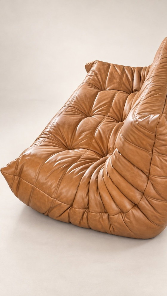 SET of 2 Togo sofas by Michel Ducaroy for Ligne Roset, in camel leather, Modular sofas, Beige (photo 5 of 12)