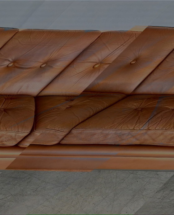 Image 1 of VINTAGE DANISH SVEND SKIPPER 3 PERSON SOFA IN COGNAC LEATHER 1970,s