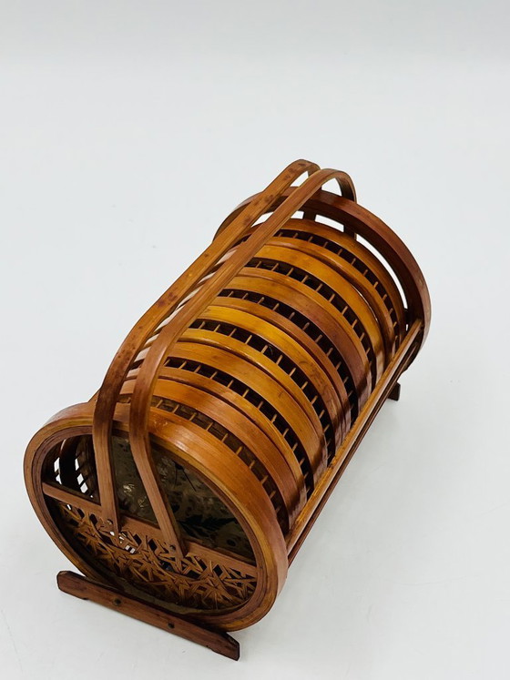 Image 1 of Vintage wooden coaster holder with 6 butterfly coasters