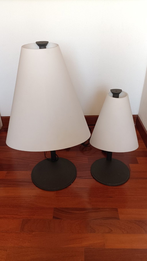 Two Leucos Micene T46 and T68 table lamps designed by Renato Toso and Giovanna Noti Massari