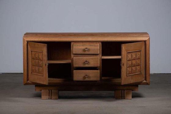 Image 1 of Brutalist sideboard in solid oak, Dudouyt, France, 1940s