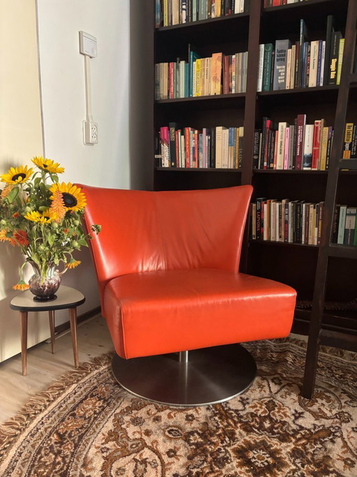Postmoderne Jan des Bouvrie lederen draaifauteuil, jaren '80/'90 – draaistoelen, rvs
