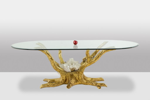 Pierre Duval Brasseur. Gilt brass dining table. Circa 1970.