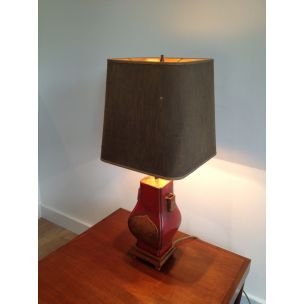 Vintage lamp in red lacquer and gold, France 1960