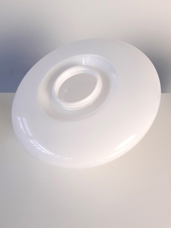 Image 1 of Wilhelm Wagenfeld ceiling lamp, 1 of 3 impressive round glass ceiling lamps by Lindner, Bauhaus lamp; STILL 3 AVAILABLE