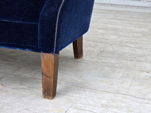 1960s, Danish 2-seater sofa. Dark blue furniture velour. – 2 zitsbanken, Velvet, Wood (photo 2 of 12)