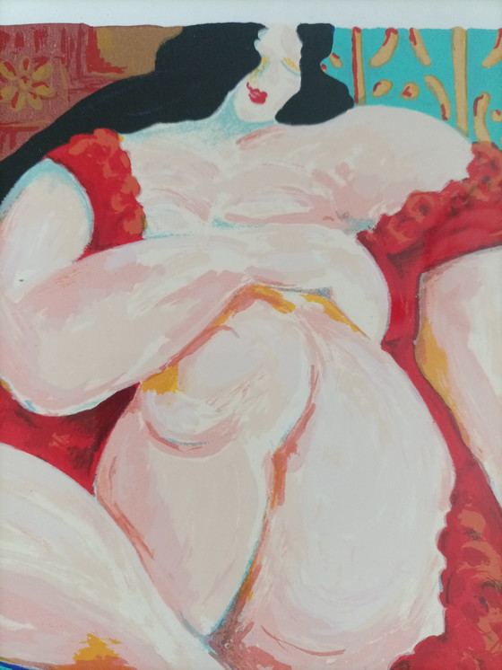 Image 1 of Engelien Kooij – “Sitting woman in red” – original signed silkscreen (116/125)