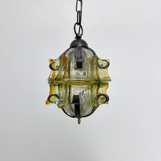 Image 1 of Lampada a sospensione brutalista in vetro e ferro, anni '70