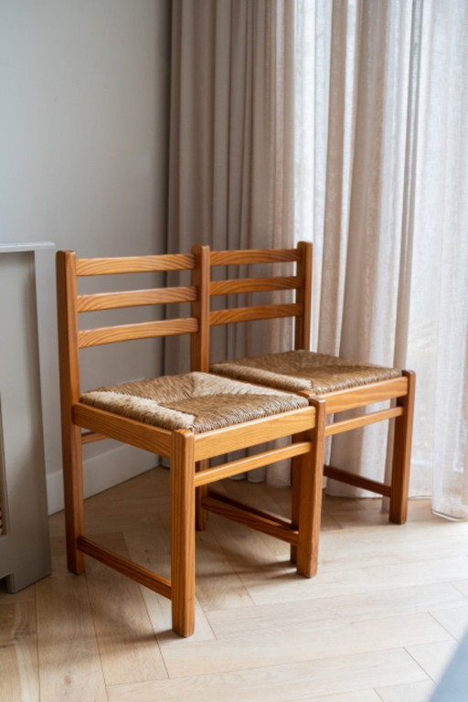 Set di 2 sedie vintage in legno di pino