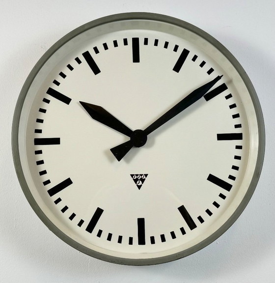 Image 1 of Large Grey Industrial Factory Wall Clock from Pragotron, 1960s