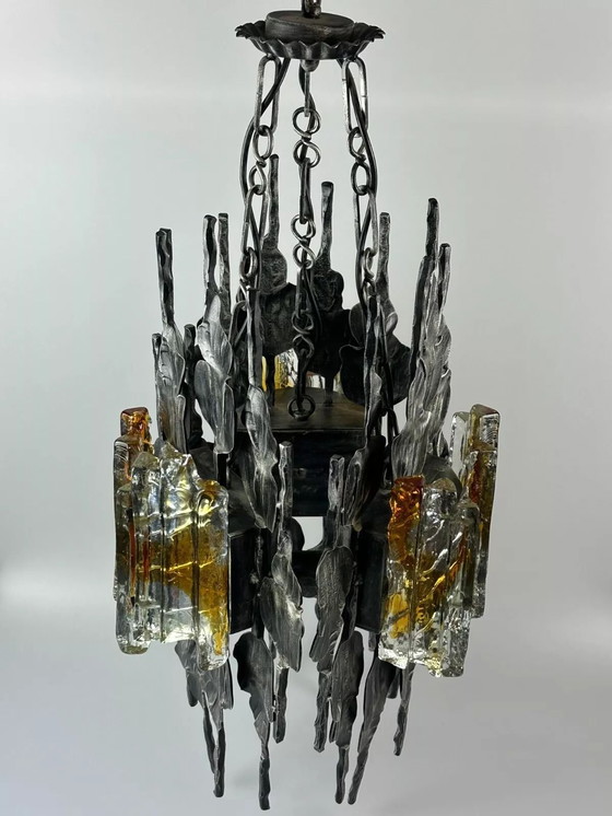 Image 1 of 60s 70s Brutalistische kroonluchter plafondlamp Tom Ahlström & Hans Ehrlich