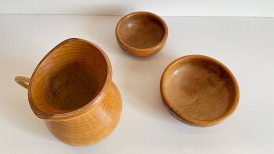 Image 1 of Set of 2 POTS and PICHET in VINTAGE Turned Wood