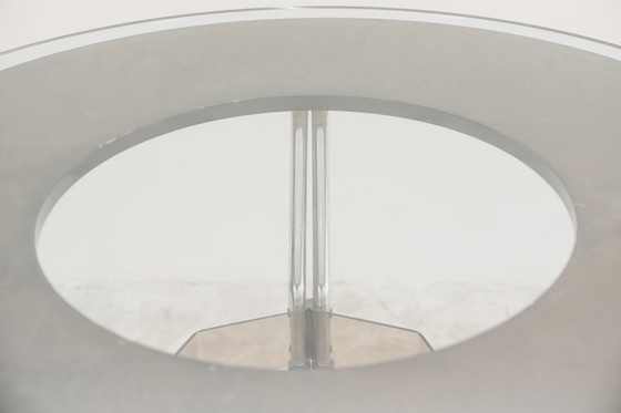 Image 1 of Dining table in acrylic steel, wood and smoked glass, 1970s design