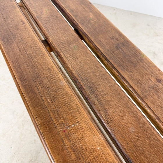 Dos bancos de madera, marrones, Marrón, Vintage (foto 13 de 14)