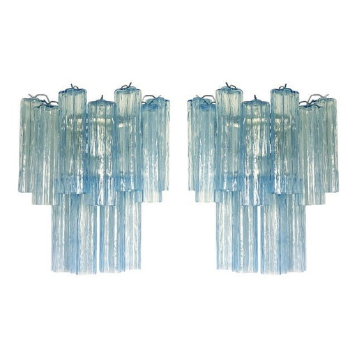 Moderne Lichtblauwe "Tronchi" Murano glazen wandlampen in Venini stijl - Een paar