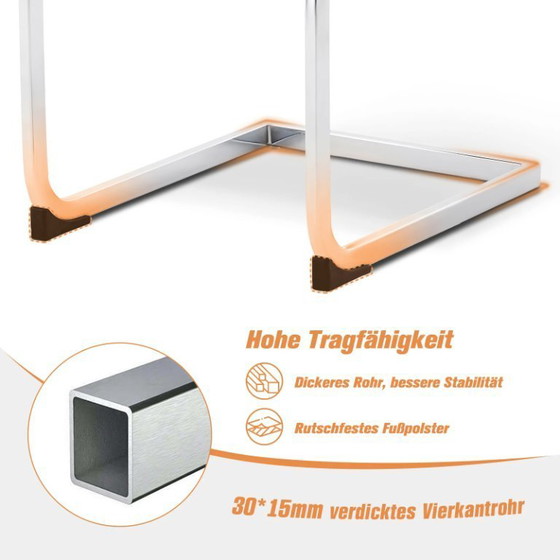 Image 1 of JYMTOM Dining Room Chairs Faux Leather Cantilever Swing Chairs Kitchen Chairs with High Backrest Chrome-Plated Metal Frame