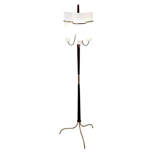 Three-arm tripod floor lamp with opaline glass, attributed to Stilnovo - 1950s