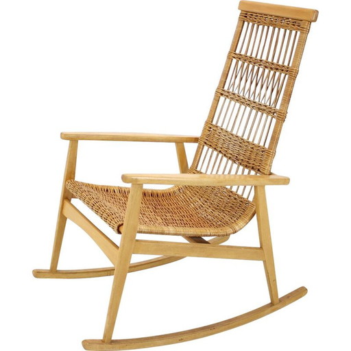 Sedie a dondolo in rattan di metà secolo, Cecoslovacchia, anni '60