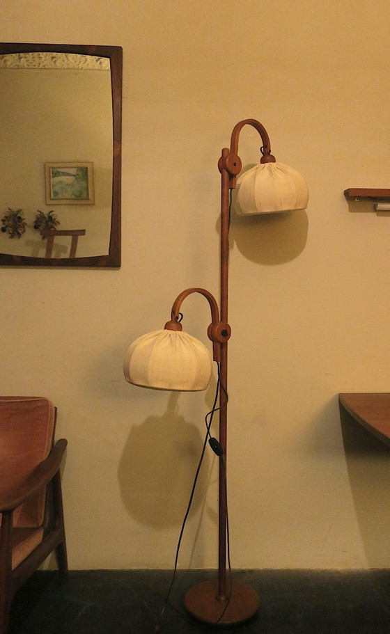 Image 1 of Lámpara de pie doble multiajustable de teca Domus, Dinamarca Años 70