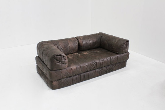 Image 1 of Vintage leren patchwork sofa  daybed jaren 70