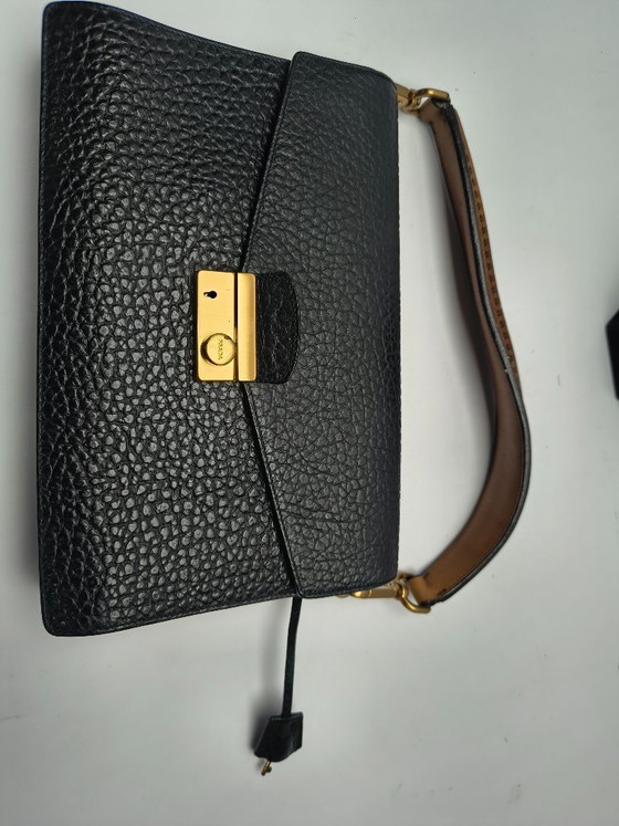 Image 1 of Sac à main Prada en cuir noir/marron brossé or