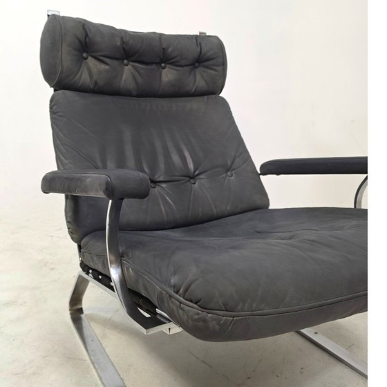 Image 1 of Swing chair 60's chrome met grijs leer 